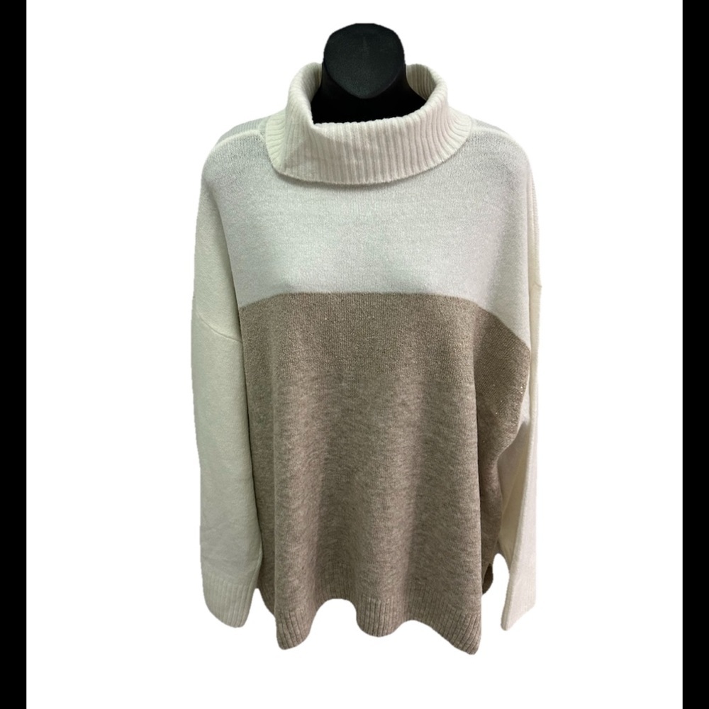 NWT Vince Comuto Cream and Tan Turtleneck Sweater, size 3XL